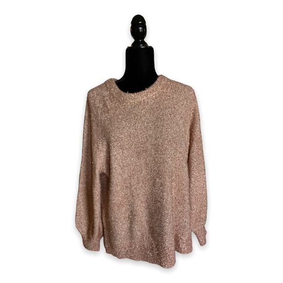 LOFT Plus Womens‎ Sweater Size 14 Ann Taylor Pink Oatmeal Heather Shimmer NEW - Picture 2 of 5